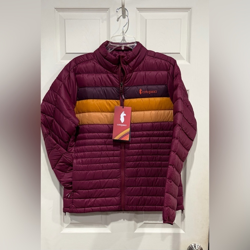 Cotopaxi Women’s Small Fuego Down Jacket Puffer Puff Pink Maroon NWT Jam Stripes